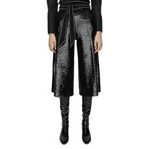 NWT MAJE PANTS 4 BLACK SEQUIN CROPPED CAPRI FESTIVE HOLIDAYS EDGY WHIMSIGOTH
